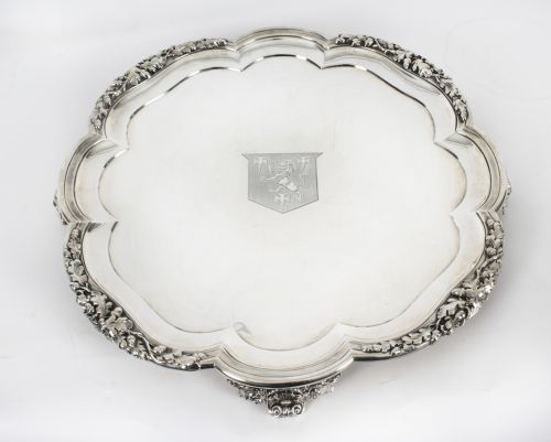 fig 1. Antique Paul Storr Large William IV Silver Tray Salver  1837 19th Century
