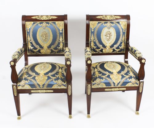 Antique Pair French Empire Revival Ormolu Mounted Armchairs C1870 19th C
