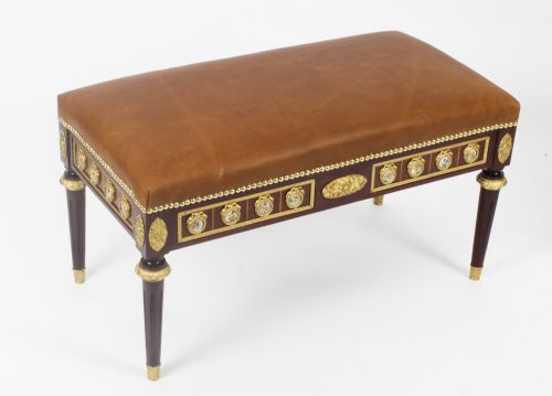 fig 2. Antique Pair Ormolu Mounted Leather Ottomans Window Seats Stools Circa 1900
