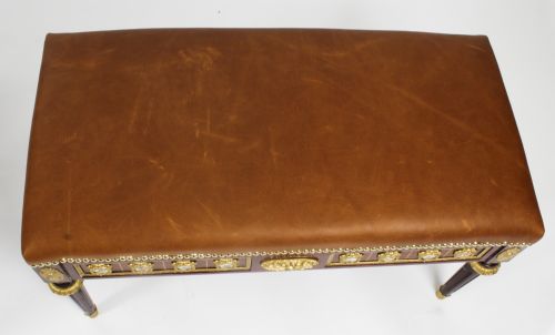 fig 5. Antique Pair Ormolu Mounted Leather Ottomans Window Seats Stools Circa 1900
