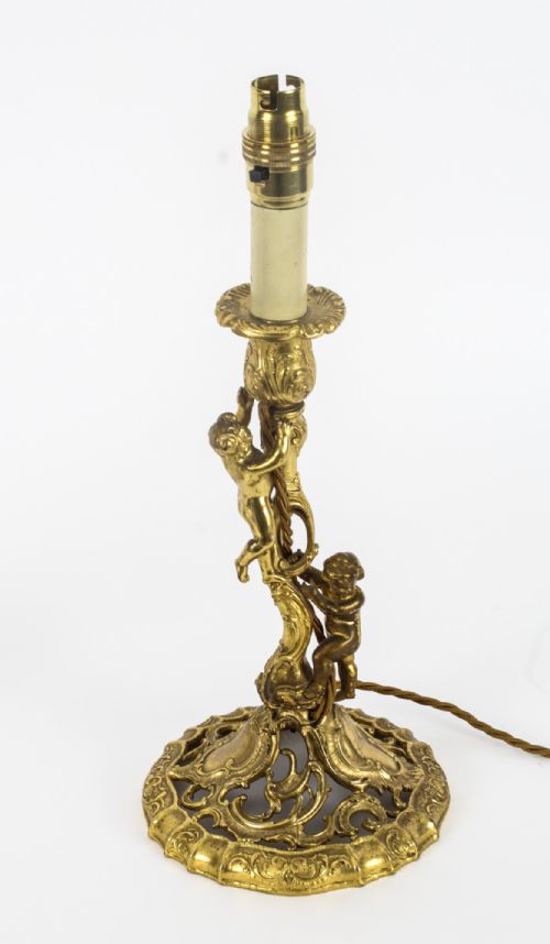 fig 1. Antique Pair French Ormolu Rococo Cherub Table Lamps C1870 19th C
