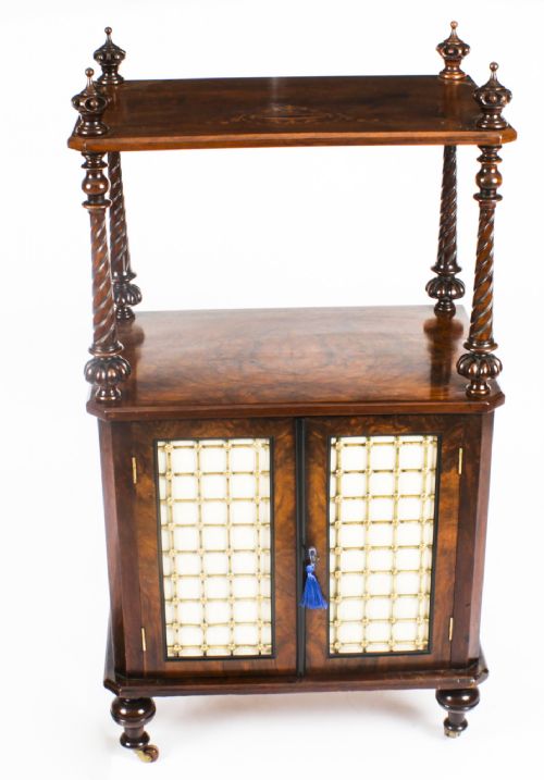 fig 1. Antique Victorian Walnut Music Cabinet What Not 19th Century
