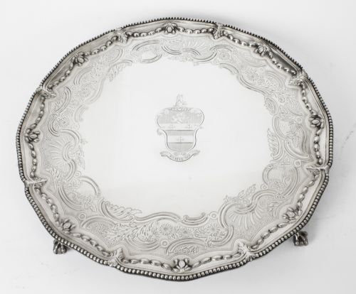 fig 2. Antique Pair Sterling Silver Salvers by John Carter 1772 18th C