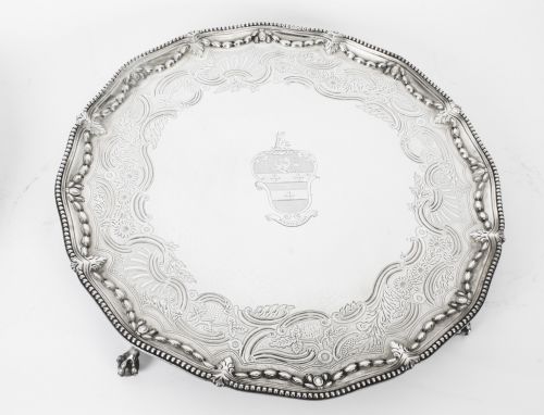 fig 3. Antique Pair Sterling Silver Salvers by John Carter 1772 18th C
