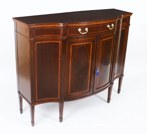 fig 1. Antique Serpentine Cross-banded Cabinet Sideboard Maple & Co 19th C