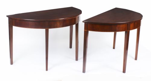 Antique Pair George IV Fruitwood Demi Lune Console Tables 19th C
