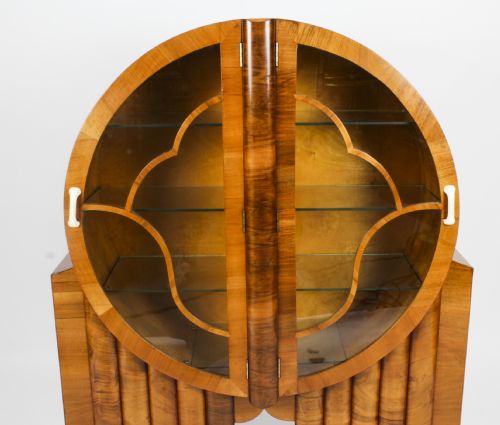 fig 2. Antique Art Deco Figured Walnut Rocket Display Cabinet c.1920