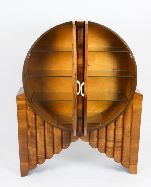 fig 3. Antique Art Deco Figured Walnut Rocket Display Cabinet c.1920