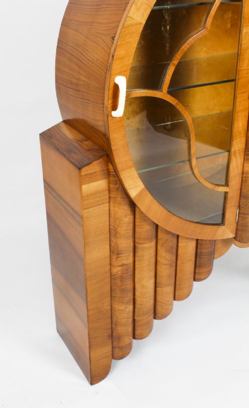 fig 5. Antique Art Deco Figured Walnut Rocket Display Cabinet c.1920