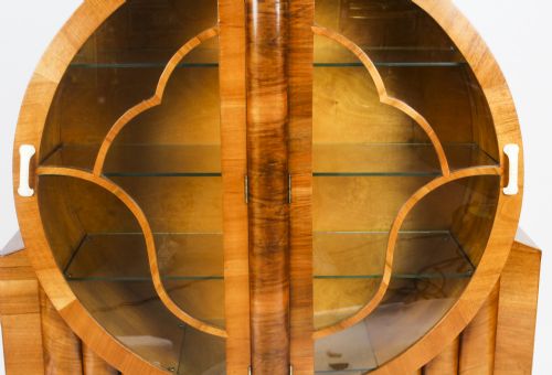 fig 6. Antique Art Deco Figured Walnut Rocket Display Cabinet c.1920