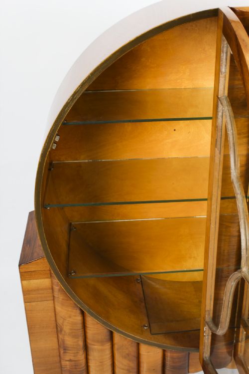 fig 7. Antique Art Deco Figured Walnut Rocket Display Cabinet c.1920