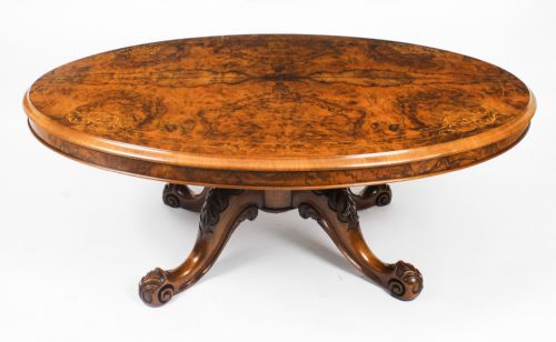 Antique Burr Walnut Oval Coffee Table Circa 1860 19th Century
