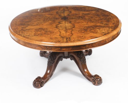 fig 1. Antique Burr Walnut Oval Coffee Table Circa 1860 19th Century