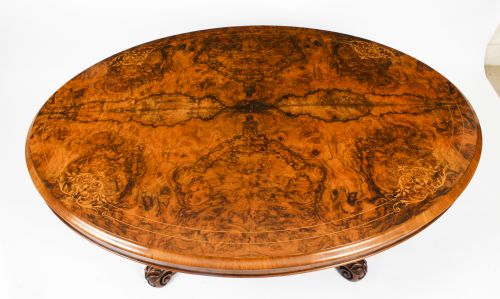 fig 2. Antique Burr Walnut Oval Coffee Table Circa 1860 19th Century