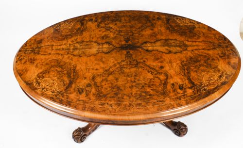fig 3. Antique Burr Walnut Oval Coffee Table Circa 1860 19th Century