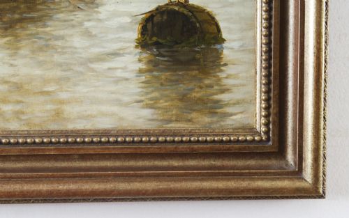 ANTIQUE ENGLISH OIL ON CANVAS PAINTING OF A RIVER SCENE EDWARD FLETCHER 19TH C - ADDITIONAL PHOTO 3
