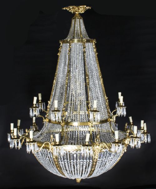 Antique Louis Revival 36 Light Ballroom Cut Crystal Tent Chandelier C1920
