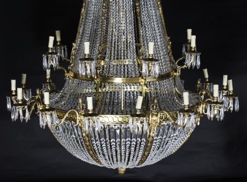 fig 2. Antique Louis Revival 36 light Ballroom Cut Crystal Tent Chandelier c1920

