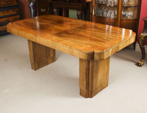fig 2. Antique Art Deco Burr Walnut Dining Table & 6 Cloud Back Chairs 20th C