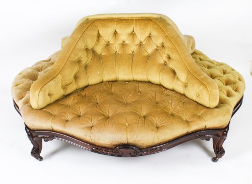 fig 1. Antique Victorian Love Seat Conversation Settee C1850 19th C