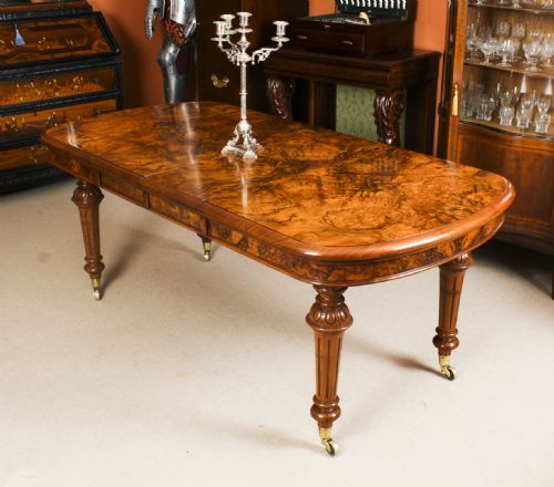 fig 1. Antique Victorian Petite Burr Walnut Extending Dining Table 19th C