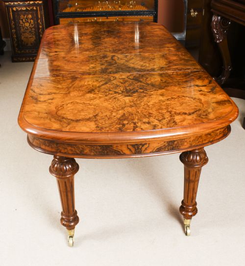fig 2. Antique Victorian Petite Burr Walnut Extending Dining Table 19th C