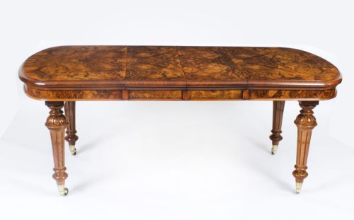fig 3. Antique Victorian Petite Burr Walnut Extending Dining Table 19th C