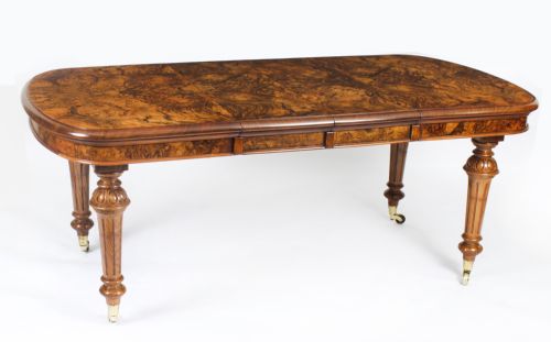 fig 4. Antique Victorian Petite Burr Walnut Extending Dining Table 19th C