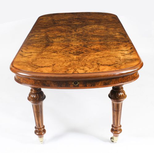 fig 5. Antique Victorian Petite Burr Walnut Extending Dining Table 19th C
