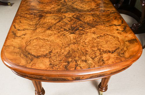 fig 10. Antique Victorian Petite Burr Walnut Extending Dining Table 19th C