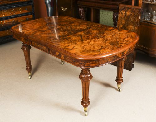 fig 11. Antique Victorian Petite Burr Walnut Extending Dining Table 19th C