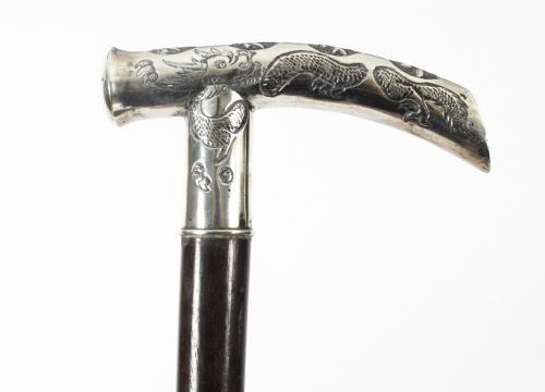 fig 2. Antique Japanese Silver & Malacca Walking Stick Cane 19th century