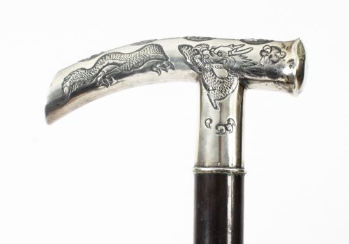 fig 3. Antique Japanese Silver & Malacca Walking Stick Cane 19th century