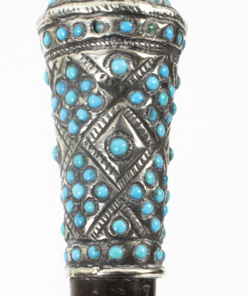 fig 2. Antique French Silver Turquoise Walking Cane Stick 19th Century