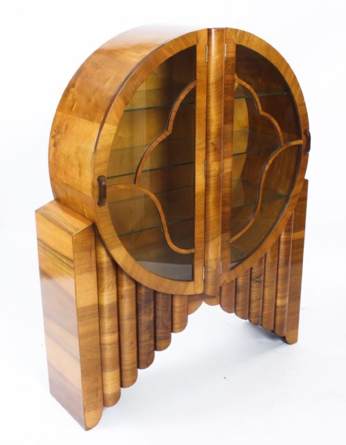 fig 1. Antique Art Deco Burr Walnut Rocket Display Cabinet c.1920
