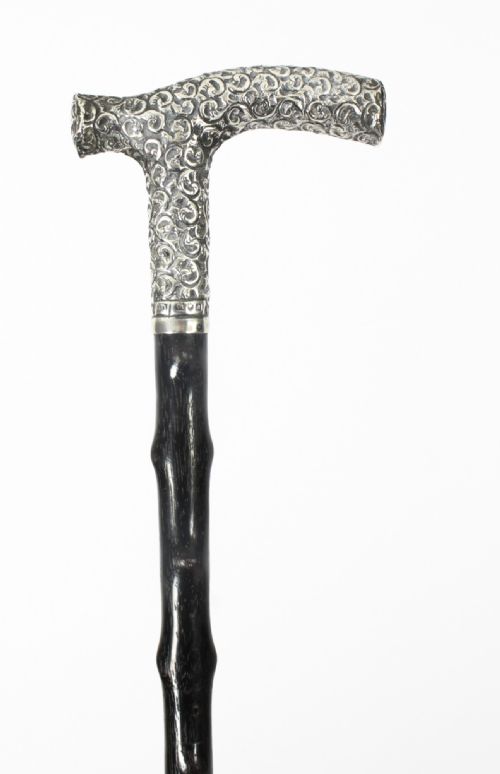 fig 1. Antique Sterling Silver Walking Cane Stick Dated London 1899 19th c