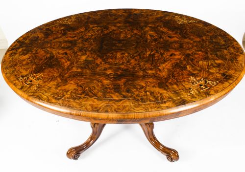 fig 2. Antique Victorian Burr Walnut Oval Loo Table 19th Century
