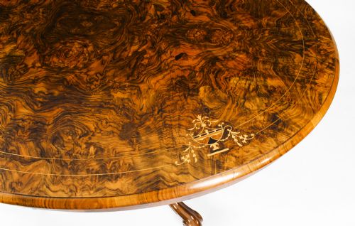 fig 5. Antique Victorian Burr Walnut Oval Loo Table 19th Century