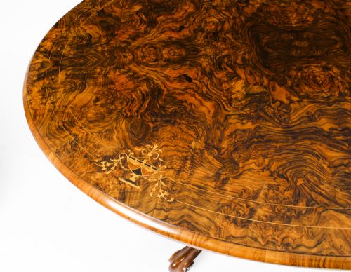 fig 6. Antique Victorian Burr Walnut Oval Loo Table 19th Century