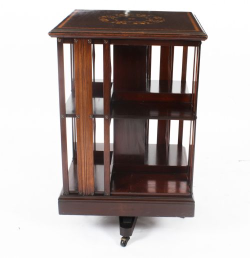 fig 2. Antique Victorian Marquetry Inlaid Revolving Bookcase 19th C