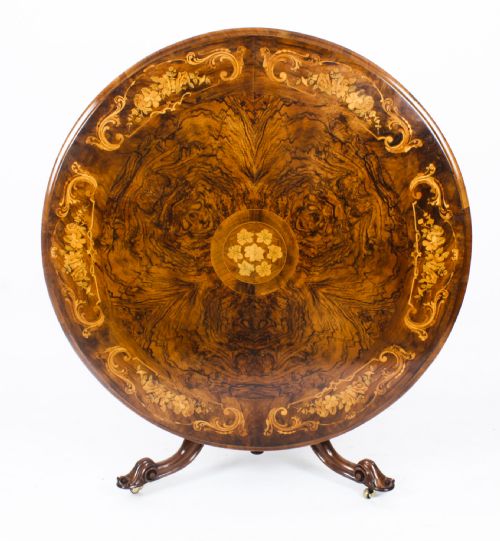 fig 2. Antique Victorian 4ft 6 Diam Burr Walnut Marquetry Centre Loo Table 19th C
