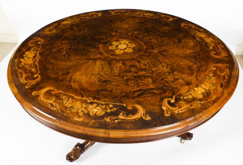 fig 3. Antique Victorian 4ft 6 Diam Burr Walnut Marquetry Centre Loo Table 19th C
