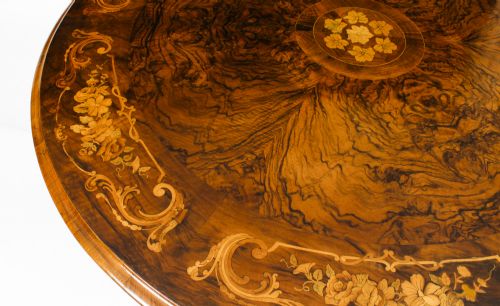 fig 5. Antique Victorian 4ft 6 Diam Burr Walnut Marquetry Centre Loo Table 19th C
