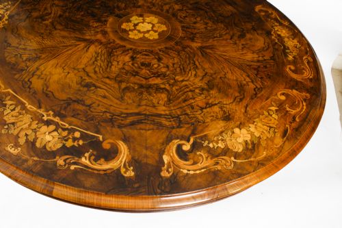 fig 6. Antique Victorian 4ft 6 Diam Burr Walnut Marquetry Centre Loo Table 19th C
