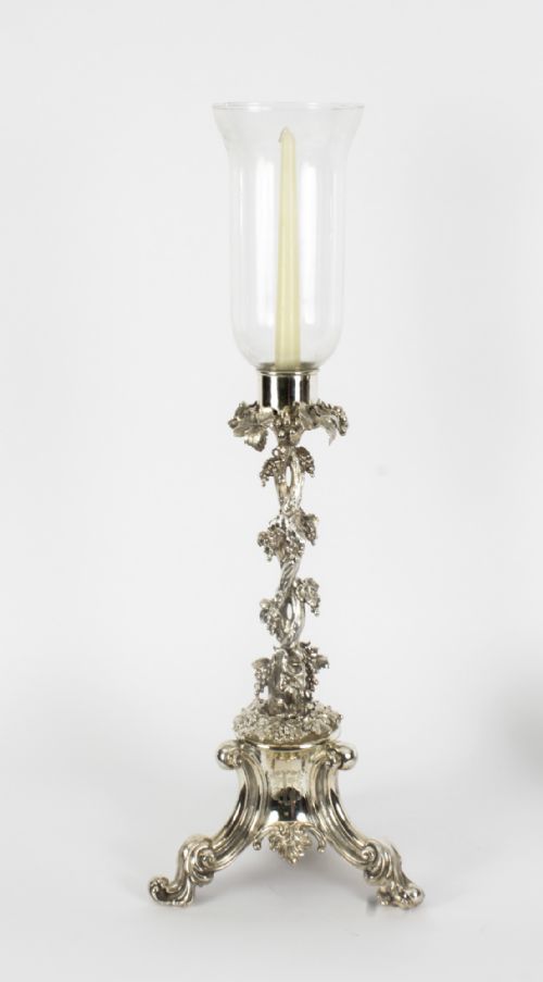 fig 1. Antique Pair Victorian Silver Plated Storm Lantern Candle Sticks 19th C