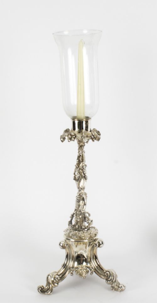 fig 2. Antique Pair Victorian Silver Plated Storm Lantern Candle Sticks 19th C