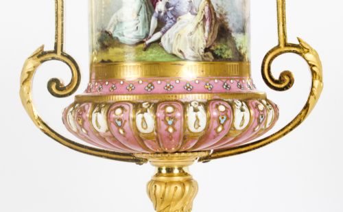 ANTIQUE PAIR FRENCH ORMOLU MOUNTED PINK SEVRES LIDDED VASES 19TH C - ADDITIONAL PHOTO 2