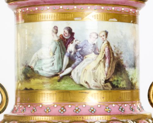 ANTIQUE PAIR FRENCH ORMOLU MOUNTED PINK SEVRES LIDDED VASES 19TH C - ADDITIONAL PHOTO 4
