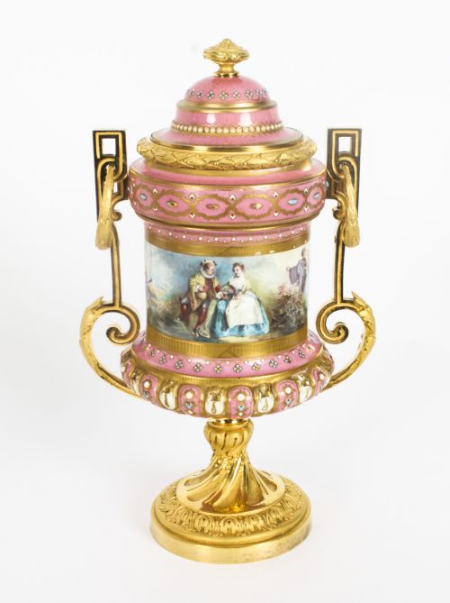 ANTIQUE PAIR FRENCH ORMOLU MOUNTED PINK SEVRES LIDDED VASES 19TH C - ADDITIONAL PHOTO 6