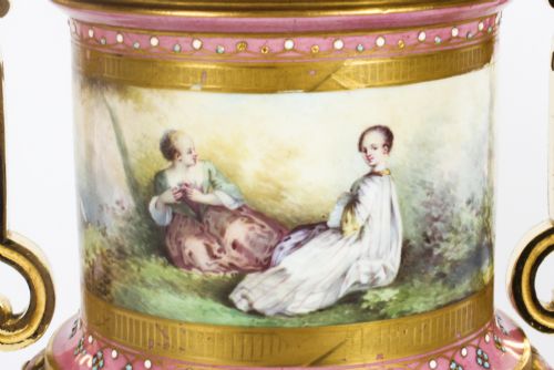 ANTIQUE PAIR FRENCH ORMOLU MOUNTED PINK SEVRES LIDDED VASES 19TH C - ADDITIONAL PHOTO 7
